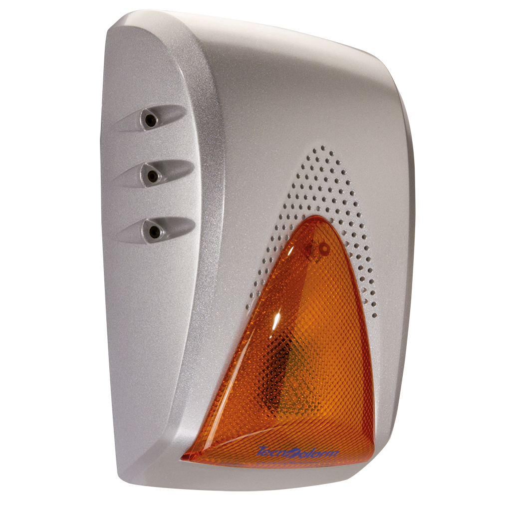 Sirène auto-alimentée blanche avec clignotant à LED orange. IP34